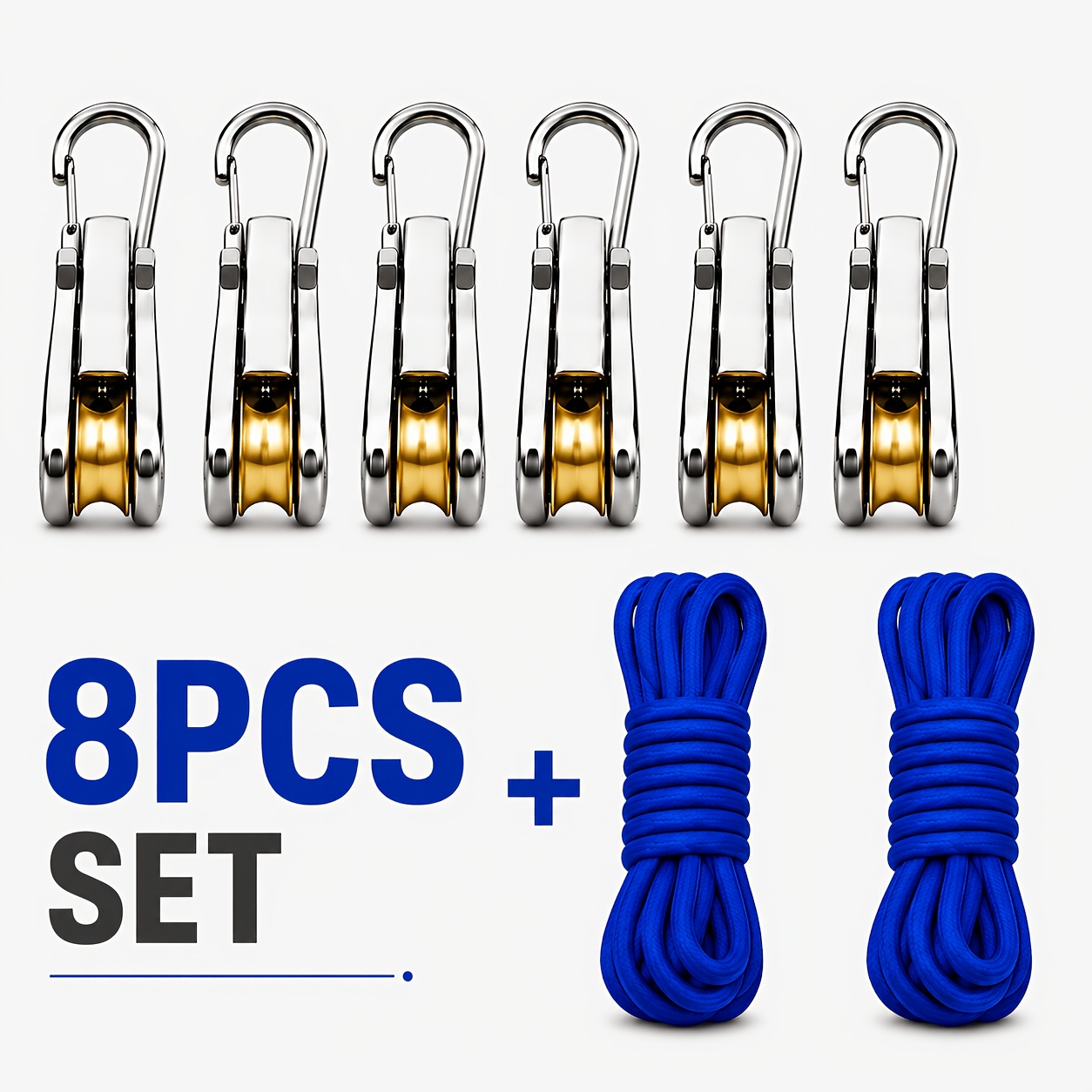 Outdoor Camping Outfit - 4/6/8pcs Rope Set with Roller Tensioners,