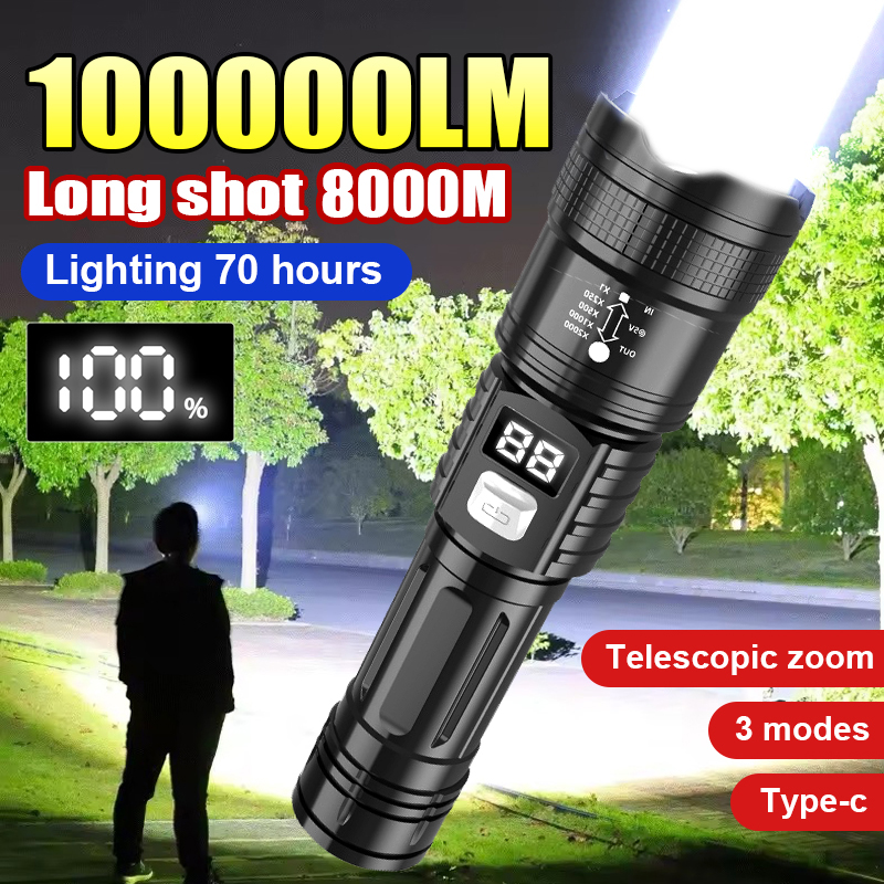 Outdoor Camping Accessories - 100000LM Super Bright Led Flashlights Rechargeable