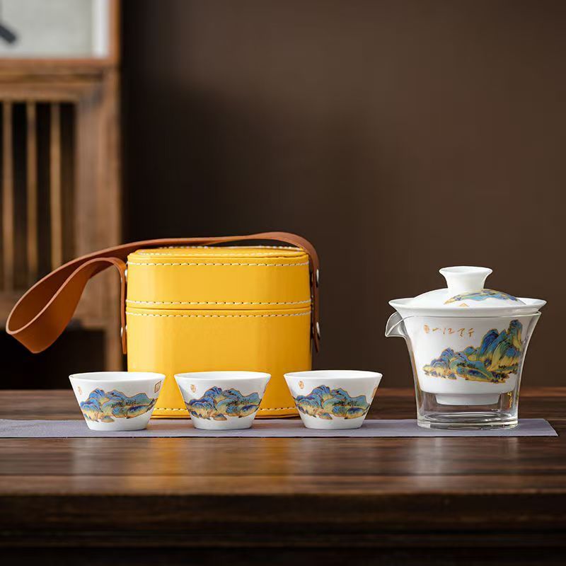 Outdoor Camping Outfit - Travel Jade White Porcelain Tea Set,