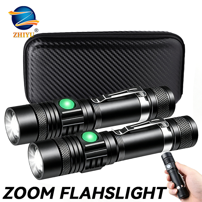 Outdoor Camping Accessories - T6 LED Rechargeable Flashlight,18650 Zoomable Torch,