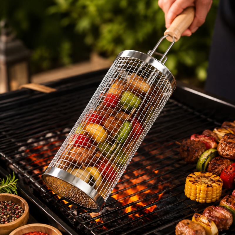 Round Barbecue Grill Basket Se - Outdoor Camping Outfit ulasan dan harga