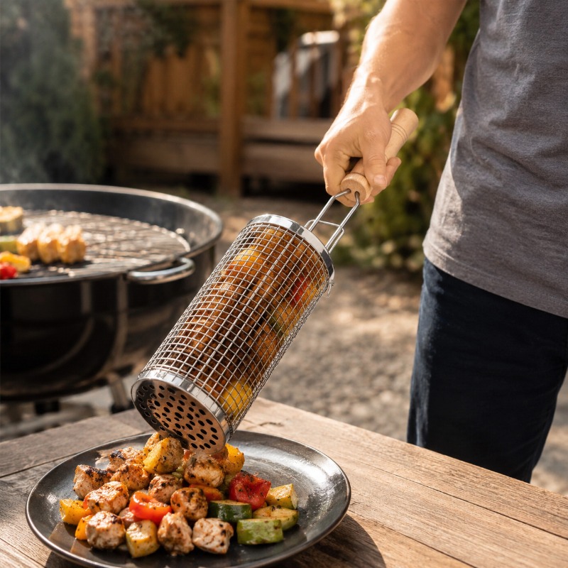 Round Barbecue Grill Basket Se - Outdoor Camping Outfit ulasan dan harga