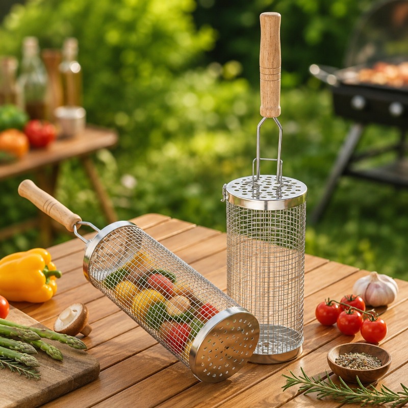 Round Barbecue Grill Basket Se - Outdoor Camping Outfit ulasan dan harga